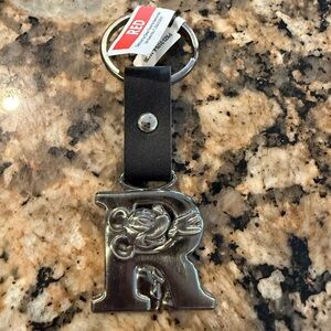 Disney Mickey Mouse Keychain with Black Leather Strap